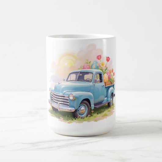 Vintage Blue Truck with Easter Eggs & Tulips コーヒーマグカップ (中央)