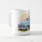 Vintage Blue Truck with Easter Eggs & Tulips コーヒーマグカップ (正面左)