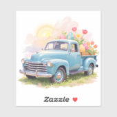 Vintage Blue Truck with Easter Eggs & Tulips シール (シート)