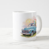 Vintage Blue Truck with Easter Eggs & Tulips ジャンボコーヒーマグカップ (正面右)