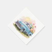 Vintage Blue Truck with Easter Eggs & Tulips スタンダードカクテルナプキン (角)
