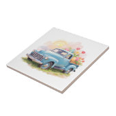 Vintage Blue Truck with Easter Eggs & Tulips タイル (側面)