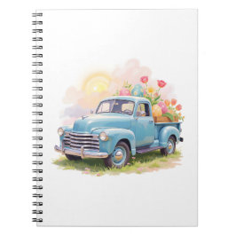 Vintage Blue Truck with Easter Eggs & Tulips ノートブック
