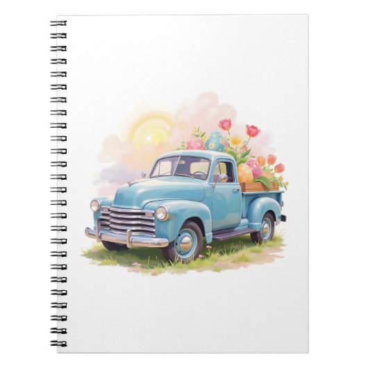 Vintage Blue Truck with Easter Eggs & Tulips ノートブック (正面)