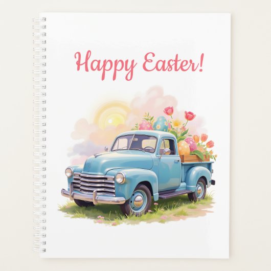 Vintage Blue Truck with Easter Eggs & Tulips プランナー手帳 (正面)