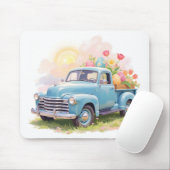 Vintage Blue Truck with Easter Eggs & Tulips マウスパッド (マウス)