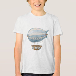 Vintage Blue Watercolor Airship Dirigible Nursery トライブレンドＴシャツ