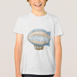 Vintage Blue Watercolor Steampunk Blimp Dirigible トライブレンドＴシャツ