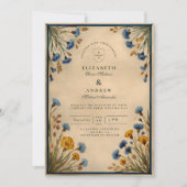 Vintage Blue Wildflower Wedding 招待状 (正面)