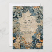 Vintage Blue Woodland Bunny Baby Shower 招待状 (正面)