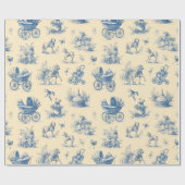 Vintage Blue  & Yellow Toile Baby Theme ラッピングペーパー (フラット)