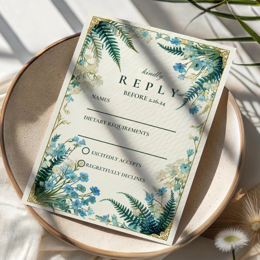 Vintage Bluebell Botanical Wedding 出欠カード