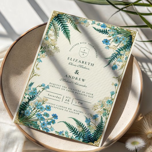 Vintage Bluebell Botanical Wedding 招待状