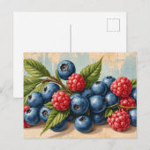 Vintage Blueberries and Raspberries  ポストカード (正面/裏面)