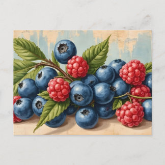 Vintage Blueberries and Raspberries  ポストカード
