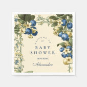 Vintage Blueberry Botanical Baby Shower スタンダードカクテルナプキン (正面)