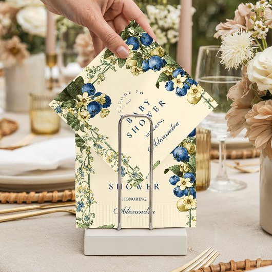 Vintage Blueberry Botanical Baby Shower スタンダードカクテルナプキン