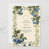 Vintage Blueberry Botanical Baby Shower 招待状 (正面)