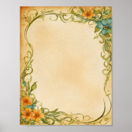 Vintage Blumen Rahmen Design Bordüre Download ポスター