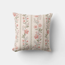 Vintage Blush Floral Stripe Throw Pillow – Cottage クッション