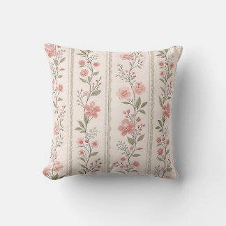Vintage Blush Floral Stripe Throw Pillow – Cottage クッション