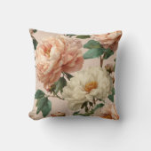 Vintage Blush Peony Cream Floral Pattern クッション (正面)