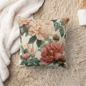 Vintage Blush Peony Cream Floral Pattern クッション (ブランケット)