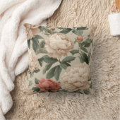 Vintage Blush Peony Cream Floral Pattern クッション (ブランケット)