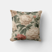 Vintage Blush Peony Cream Floral Pattern クッション (正面)