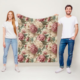 Vintage Blush Peony Cream Floral Pattern フリースブランケット