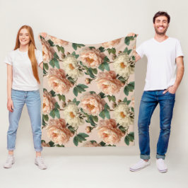 Vintage Blush Peony Cream Floral Pattern フリースブランケット