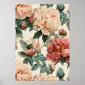 Vintage Blush Peony Cream Floral Pattern ポスター (正面)