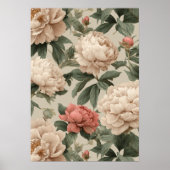 Vintage Blush Peony Cream Floral Pattern ポスター (正面)