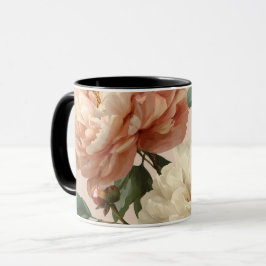 Vintage Blush Peony Cream Floral Pattern マグカップ