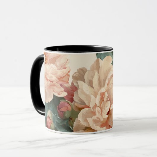 Vintage Blush Peony Cream Floral Pattern マグカップ (正面左)
