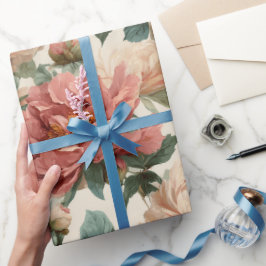 Vintage Blush Peony Cream Floral Pattern ラッピングペーパー