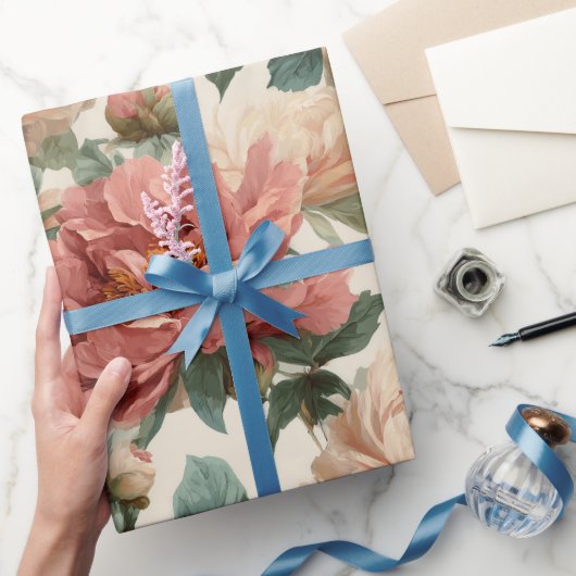Vintage Blush Peony Cream Floral Pattern ラッピングペーパー (ギフト)