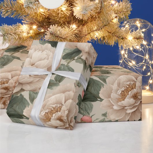 Vintage Blush Peony Cream Floral Pattern ラッピングペーパー (クリスマス)