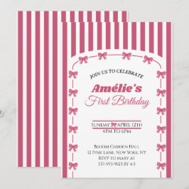 Vintage Blush Pink Coquette Bow Girl 1st Birthday  招待状