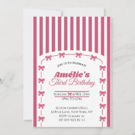 Vintage Blush Pink Coquette Bow Girl 3rd Birthday  招待状