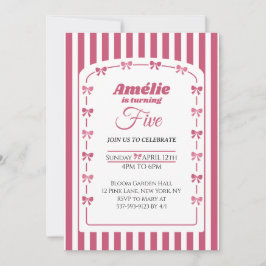 Vintage Blush Pink Coquette Bow Girl 5th Birthday  招待状