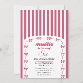 Vintage Blush Pink Coquette Bow Girl 6th Birthday  招待状