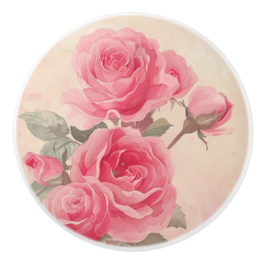 Vintage Blush Pink Floral Ceramic Knob セラミックノブ (正面)
