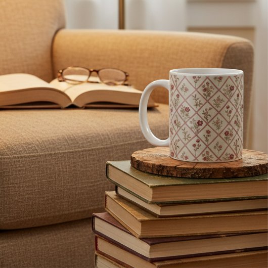 Vintage Blush Pink Floral Lattice Pattern コーヒーマグカップ