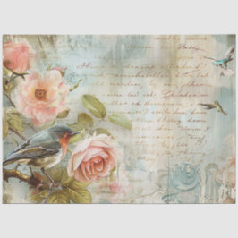 Vintage Blush Pink Rose Birds Decoupage 薄葉紙