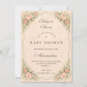 Vintage Blush Rose Garden Baby Shower 招待状 (正面)