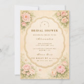 Vintage Blush Rose Garden Bridal Shower 招待状 (正面)