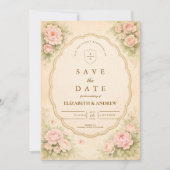 Vintage Blush Rose Garden Wedding セーブザデート (正面)