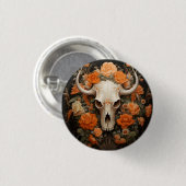 Vintage Bohemian Sugar Skull Bloom 缶バッジ (正面&裏面)