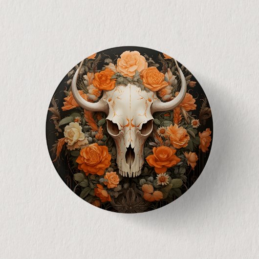 Vintage Bohemian Sugar Skull Bloom 缶バッジ (正面)